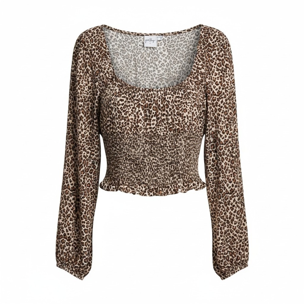 Polly Top 12 Leopard Print Smocked Long Sleeve Mobwife